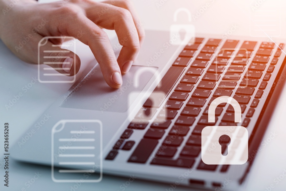 Poster digital key and privacy management policy for file data transfer, cyber security awareness concept