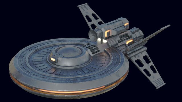 3D-illustration of an alien science fiction starship