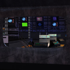 3D-illustration of the command room in a science fiction starship