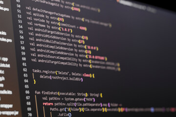 Code background. Android application programming code with Java language is on the screen.