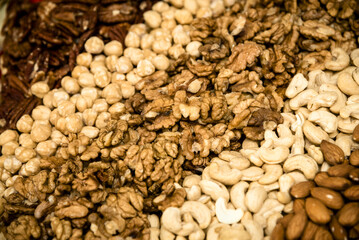 Natural background made from different kinds of nuts.