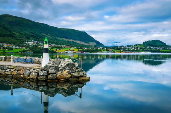 Panoramic view of beautiful city Orsta, Norway