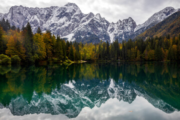 Lower lake of Fusine in Julian Alps Italy
