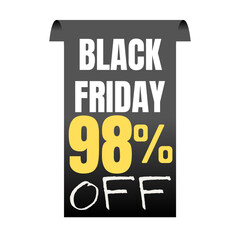 98% percent off, shop, now, Today offer, 3D Black design black friday poster , with various background details, Vector illustration, Ninety eight 