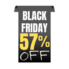 57% percent off, shop, now, Today offer, 3D Black design black friday poster , with various background details, Vector illustration, Fifty seven