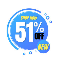 51% off, shop now, super discount with abstract blue and yellow sale design, vector illustration.percent offer, Fifty-one