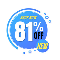 81% off, shop now, super discount with abstract blue and yellow sale design, vector illustration.percent offer, Eighty one