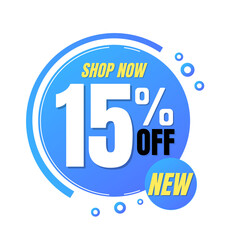 15% off, shop now, super discount with abstract blue and yellow sale design, vector illustration.percent offer, Fifteen 