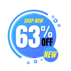 63% off, shop now, super discount with abstract blue and yellow sale design, vector illustration.percent offer, Sixty three 