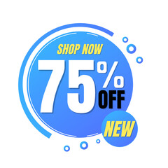 75% off, shop now, super discount with abstract blue and yellow sale design, vector illustration.percent offer, Seventy-five 