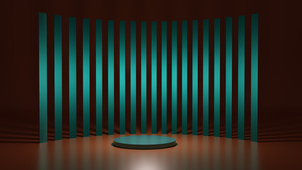 Podium de produto verde abstrato com listras verdes e fundo laranja  