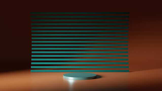 Podium de produto verde abstrato com listras verdes e fundo laranja  