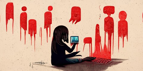 Cyberbullying is the use of technology to harass, threaten, embarrass, or target another person. Online threats, aggressive, or rude texts, tweets, posts, or messages - obrazy, fototapety, plakaty