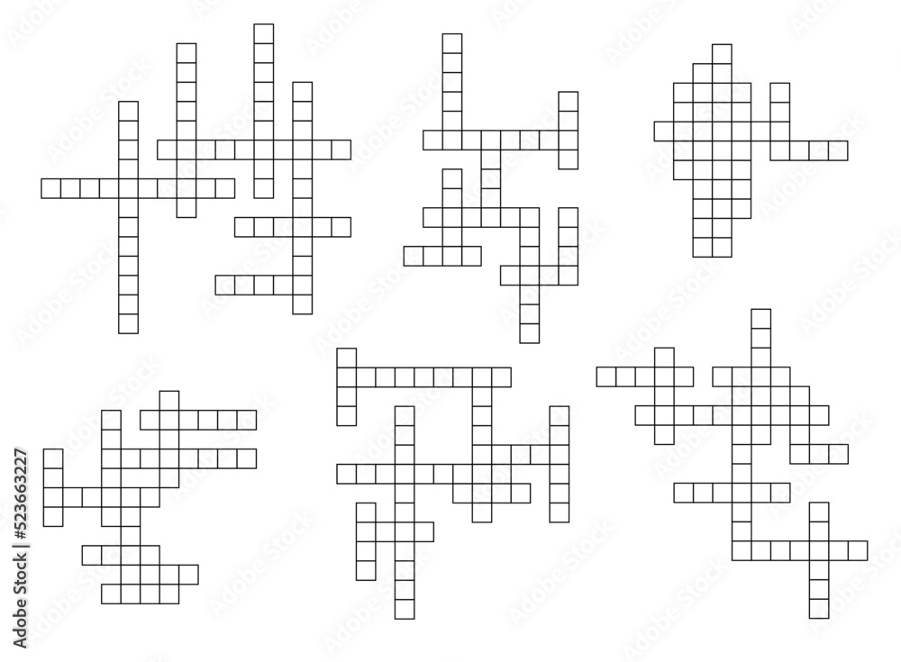 Aufkleber crossword game grid. educational riddle or text quiz. vocabular game or word searching playing activ