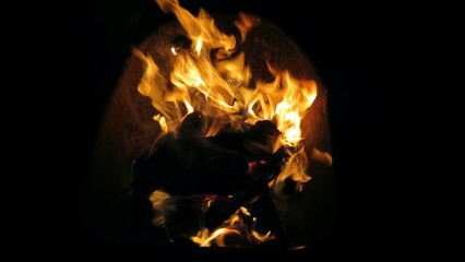 Night campfire with wood