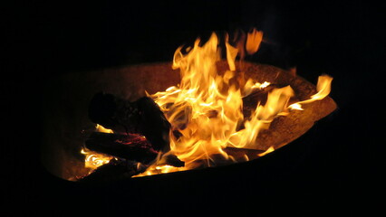 Night campfire with wood