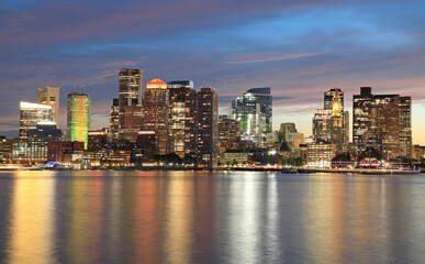 Plakat Boston skyline and harbor at dusk with Atlantic Ocean on the foreground, USA 