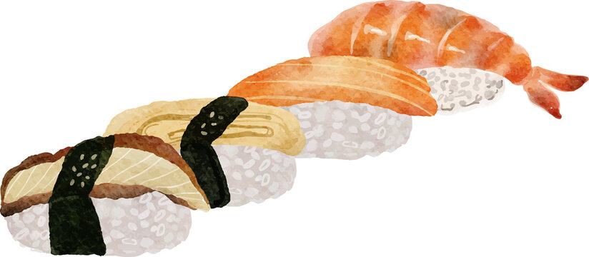 Watercolor Sushi Japanese Food Illustration
