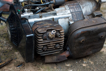 Small electricity generator in an engineering workshop undergoing repair and maintenance for better generation of electrical energy for household and business in Nigeria