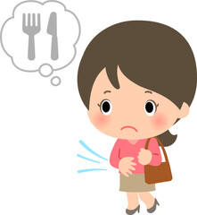 空腹で飲食店を探している外出中の女性