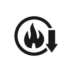 Fire with down arrow. Low energy icon design isolated on white background. Vector illustration