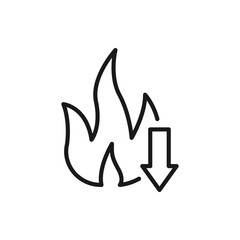 Fire with down arrow. Low energy icon design isolated on white background. Vector illustration