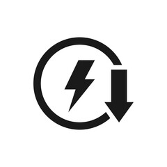 Electric sign with down arrow. Low electricity energy icon design isolated on white background. Vector illustration