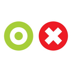 Flat o and x round shape icons, green circle and red cross