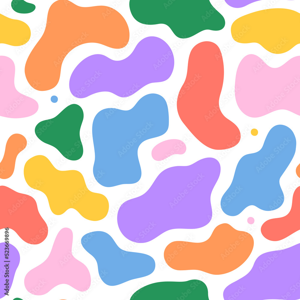 Poster colorful abstract organic shape print seamless pattern illustration in retro style. trendy primary c