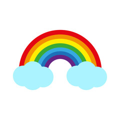Cartoon rainbow. Cloud icon. Vector illustration. Stock image.