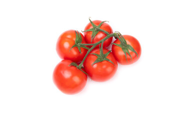 Fresh red cherry tomato cluster organic food isolated on white