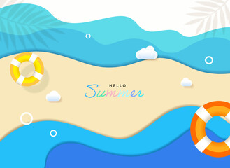 Paper cut tropical bright Color background. Summer concept .Vector illustration template...