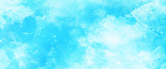 White and blue color frozen ice surface design abstract background. blue and white watercolor paint splash or blotch background with fringe bleed wash and bloom design.	
