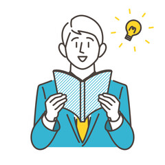 Vector illustration of a male businessperson investing in himself. He is reading.