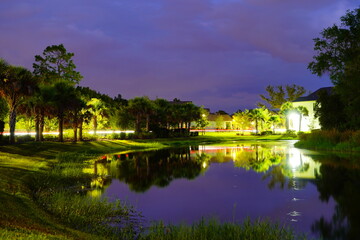 Fototapeta na wymiar A Florida community at night, taken in Tampa 