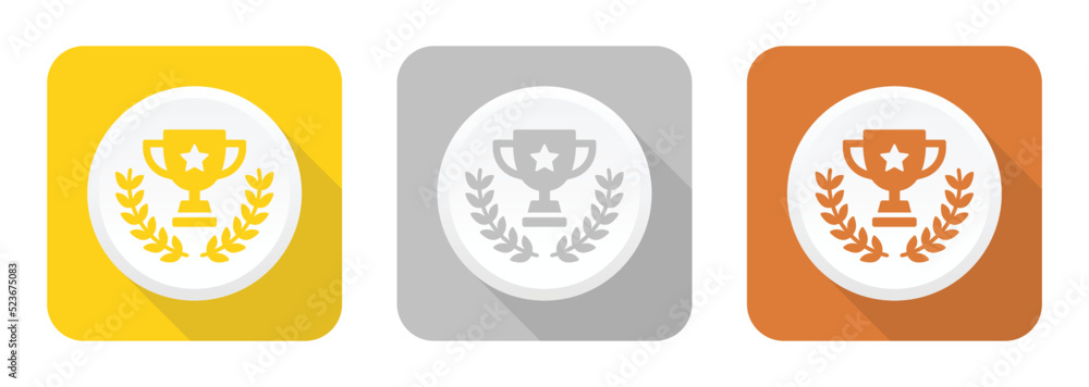 Poster winner prize web button gold, silver and bronze sign with trophy icon vector illustration.