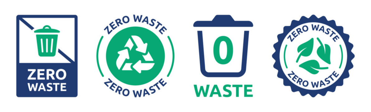 Zero waste icon label vector set with recycle sign.