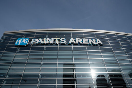 Illustrative editorial of PPG Paints Arena exterior signage photographed in Pittsburgh PA USA on 04 30 2022