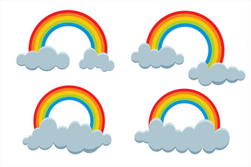 Set rainbow. Colorful rainbow collection illustration with clouds