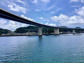 Fototapeta na wymiar Scenery of Ushibuka Port in Amakusa City, which is connected to the Kaseura District by the Ushibuka Haiya Bridge.