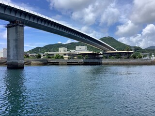 Fototapeta na wymiar Scenery of Ushibuka Port in Amakusa City, which is connected to the Kaseura District by the Ushibuka Haiya Bridge.