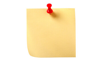 One square yellow sticky post it note with pushpin isolated transparent background photo PNG file