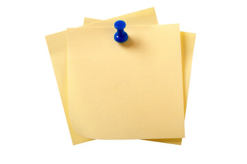 Untidy stack of yellow sticky post it note with pushpin isolated transparent background photo PNG file