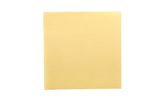 One square yellow sticky post it note flat isolated transparent background photo PNG file