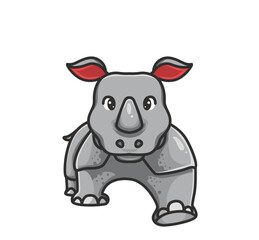 cute rhinoceros walking. cartoon animal nature concept Isolated illustration. Flat Style suitable for Sticker Icon Design Premium Logo vector. Mascot Character