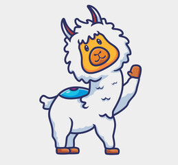 cute alpaca say hello, cartoon animal nature concept Isolated illustration. Flat Style suitable for Sticker Icon Design Premium Logo vector. Mascot Character