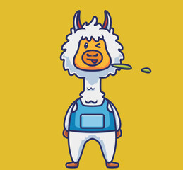 cute alpaca spitting. cartoon animal nature concept Isolated illustration. Flat Style suitable for Sticker Icon Design Premium Logo vector. Mascot Character