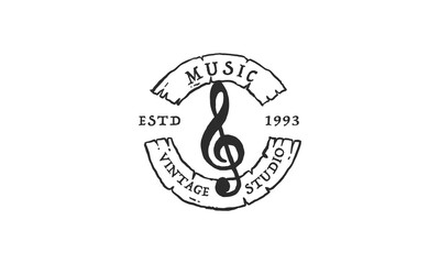 Creative logo design and Unique symbol with music note. Vintage Label Logo Design