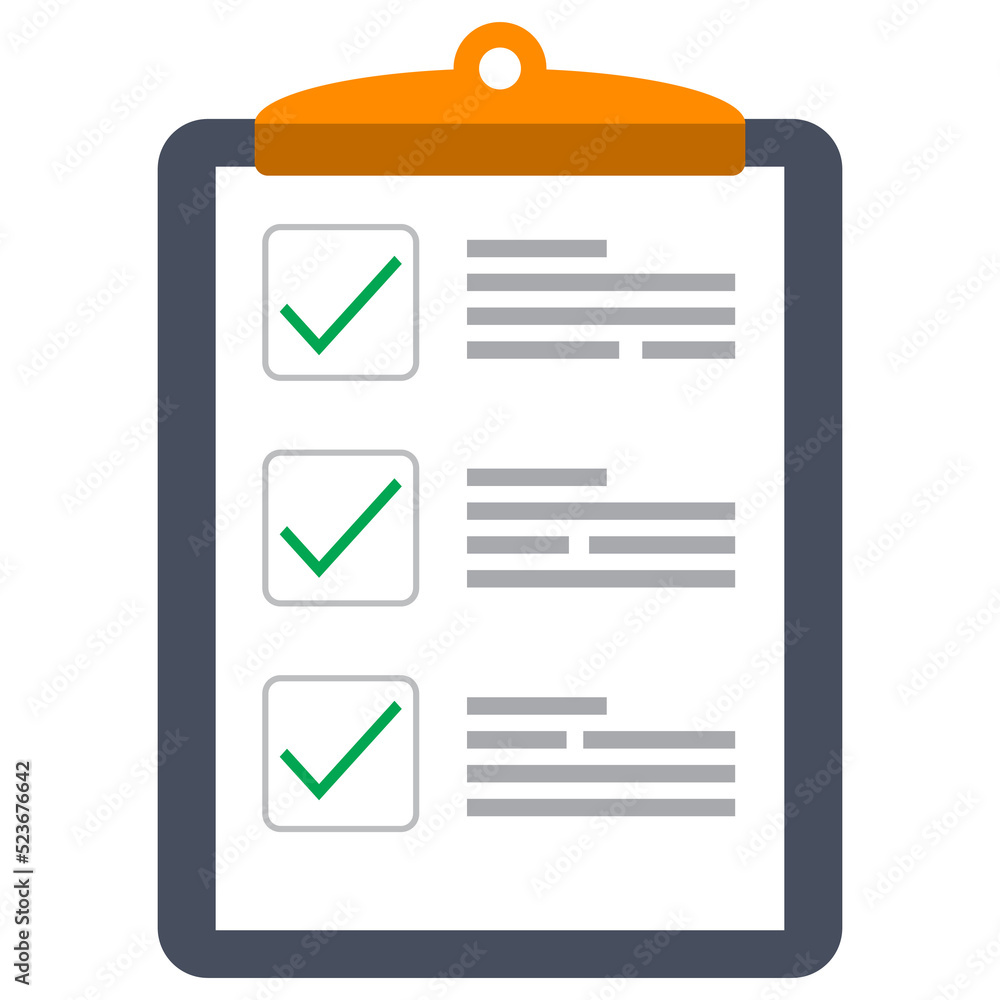 Poster clipboard and check marks. flat style design