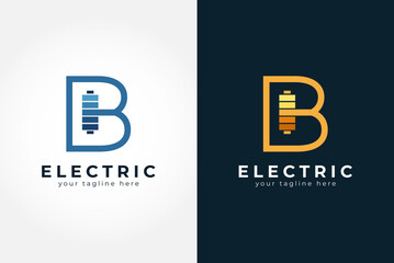 Electric battery Logo, letter B with battery combination, Flat design logo template element, vector illustration